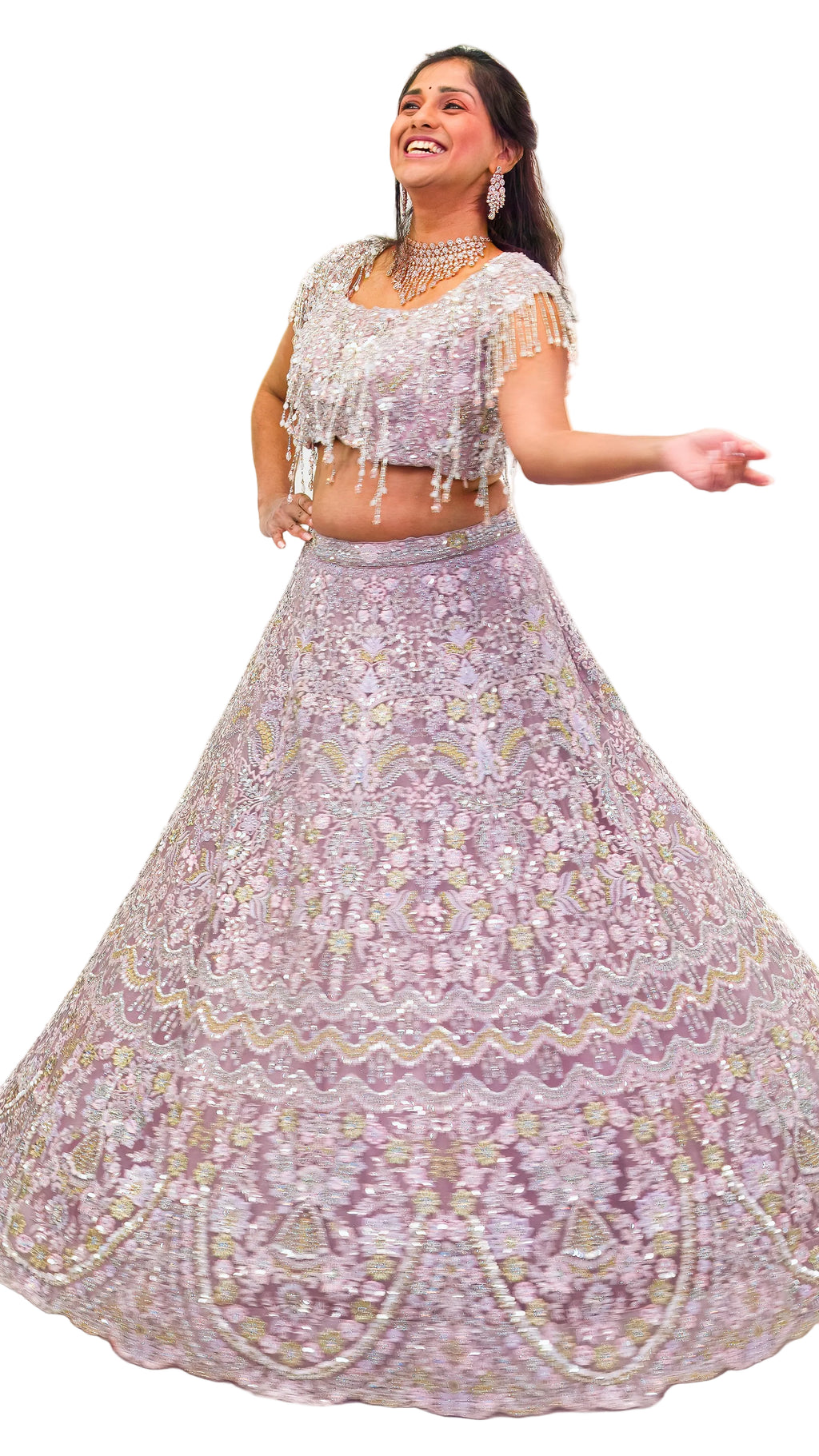 Light Lavender Bridal Lehnga with Beaded Fringe
