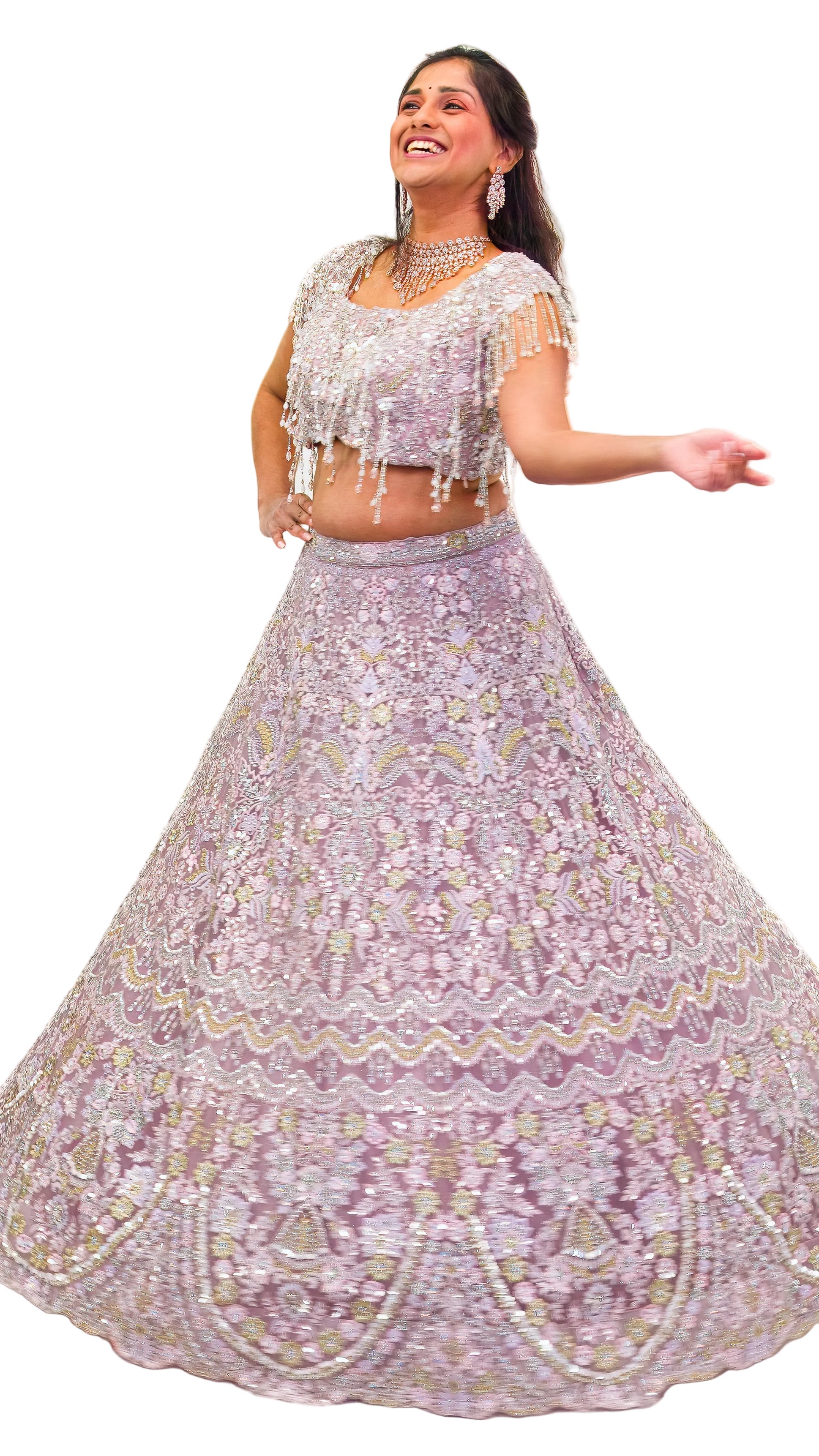 Light Lavender Bridal Lehnga with Beaded Fringe