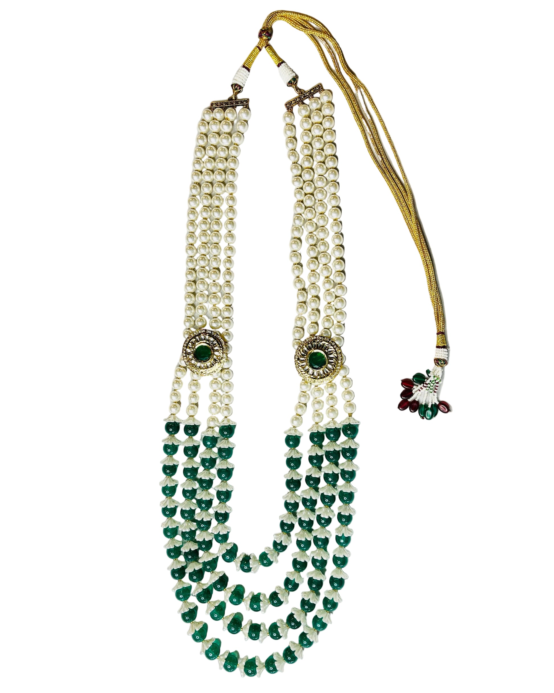4-Layered Pearl & Green Necklace For Groom