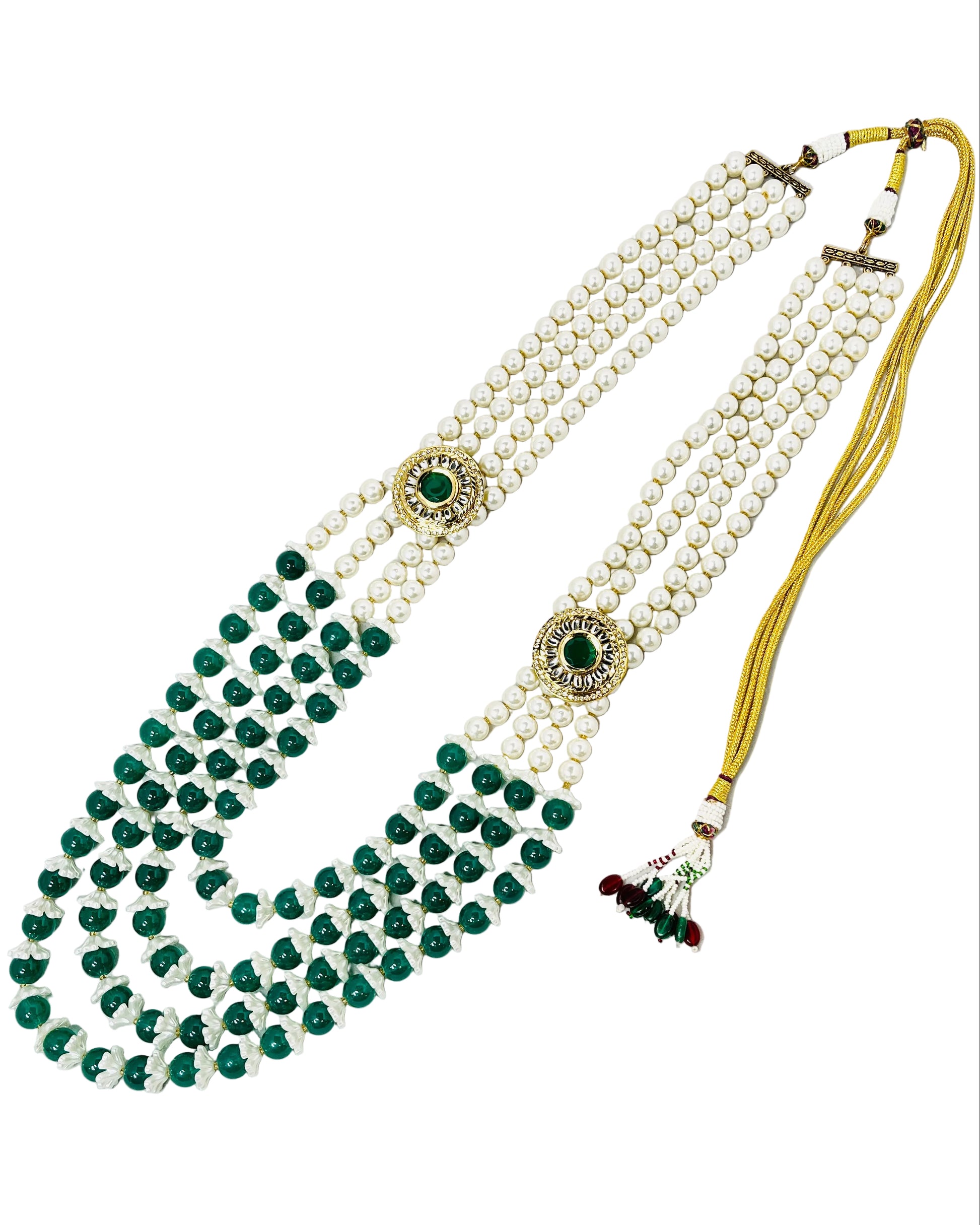 4-Layered Pearl & Green Necklace For Groom