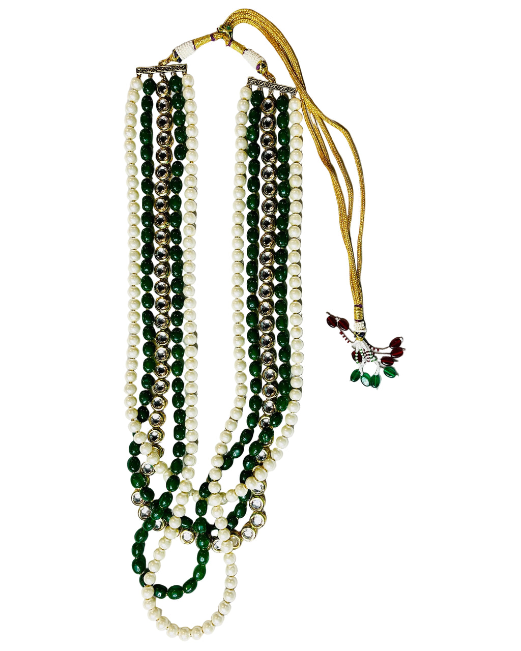 5-Layered Cream & Green Pearl Set For Groom