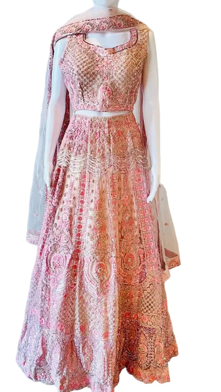 Light Pink Bridal Net Lehnga