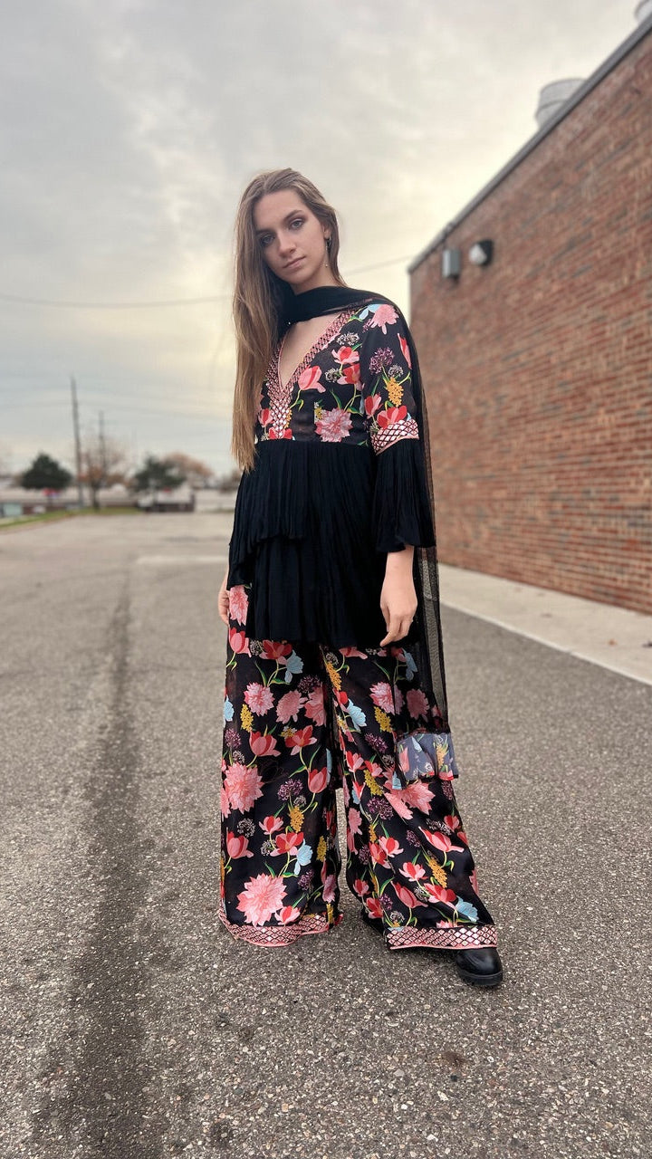 Black Floral Printed Palazzo Set