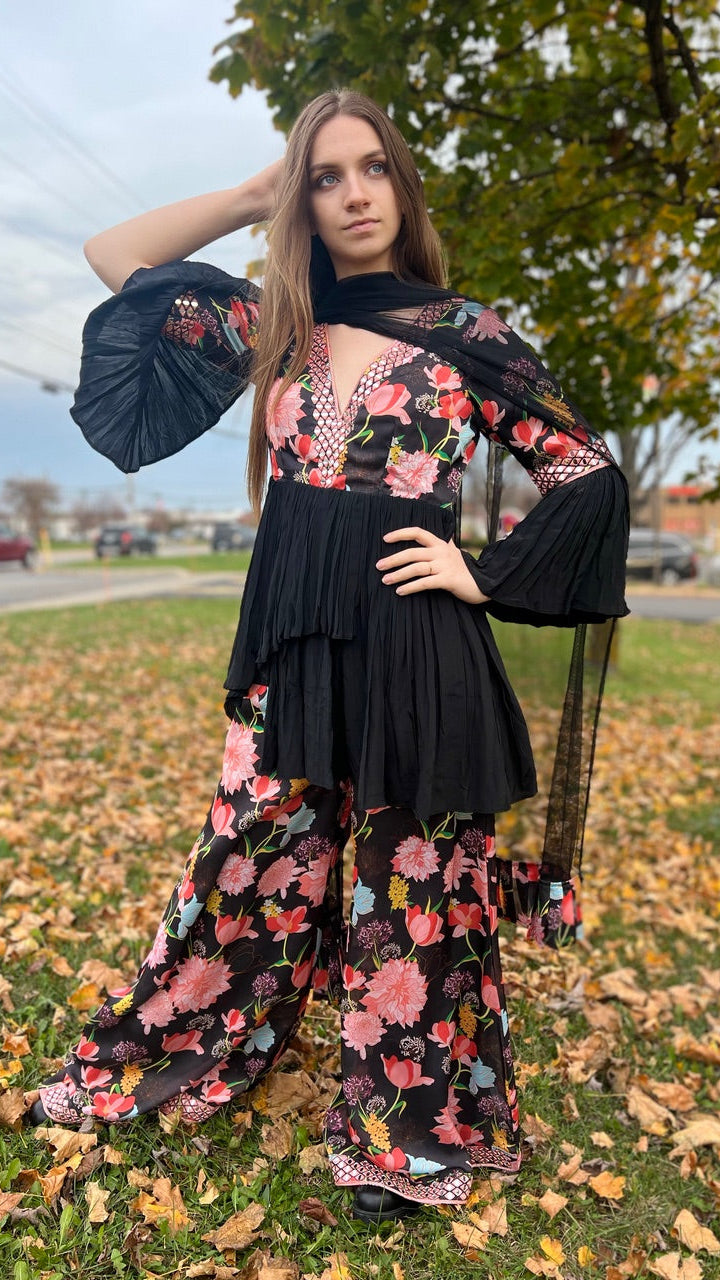 Black Floral Printed Palazzo Set