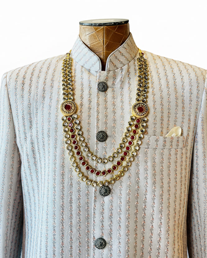 3- Layered Gold Kundan Set For Groom