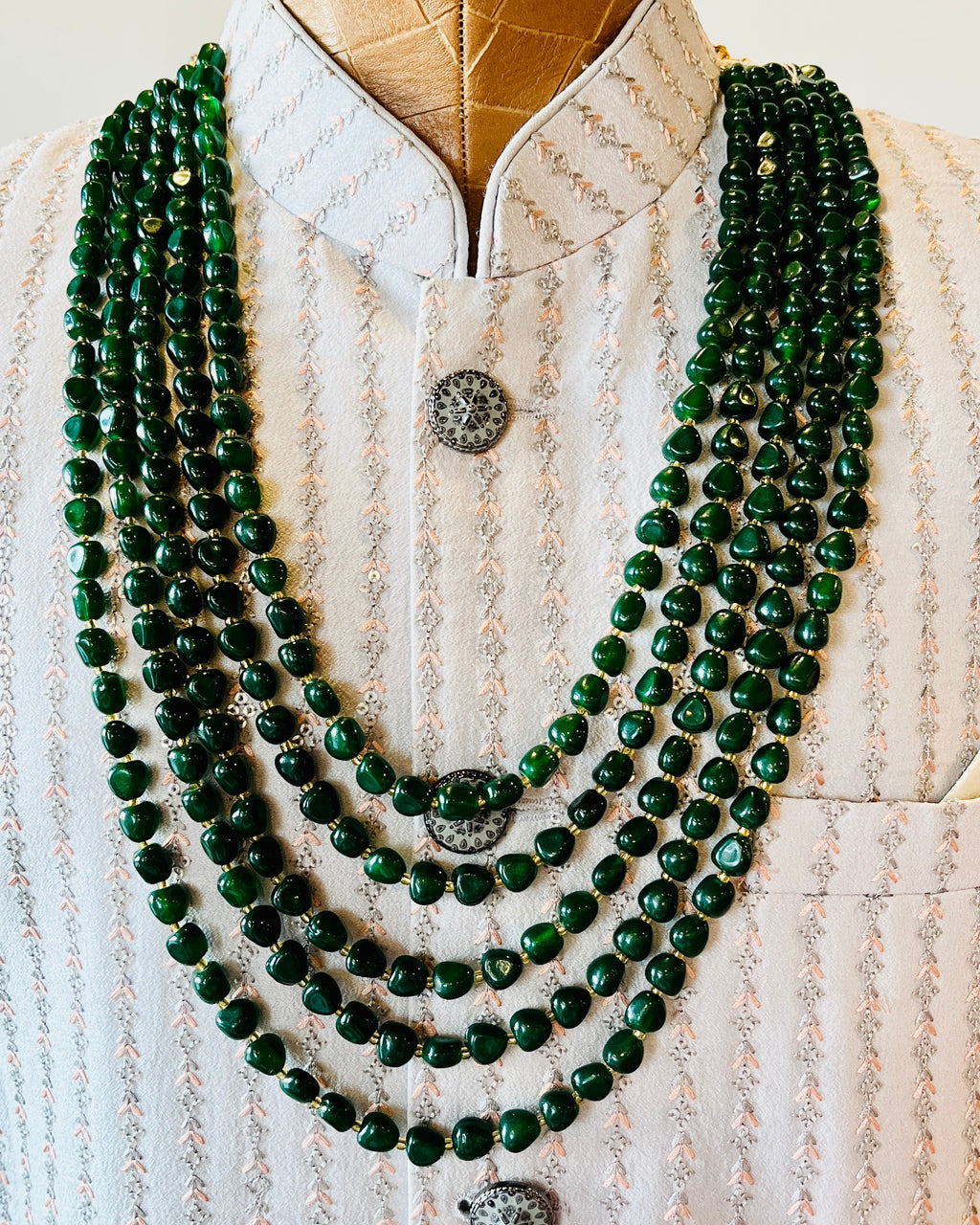 5-Layered Green Beads Set For Grooms