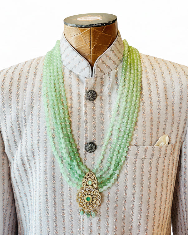5-Layered Light Green Bead Set For Groom