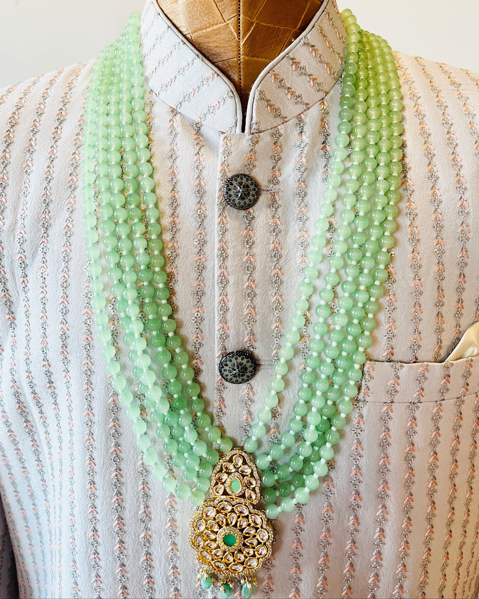 5-Layered Light Green Bead Set For Groom
