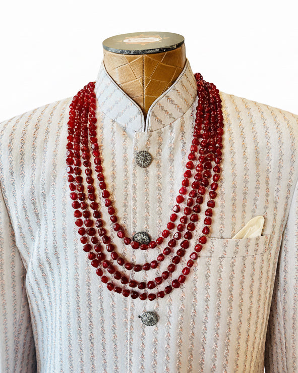 4-Layered Maroon Beads Set For Groom