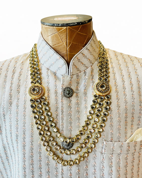 3-Layered Gold Kundan Set For Groom