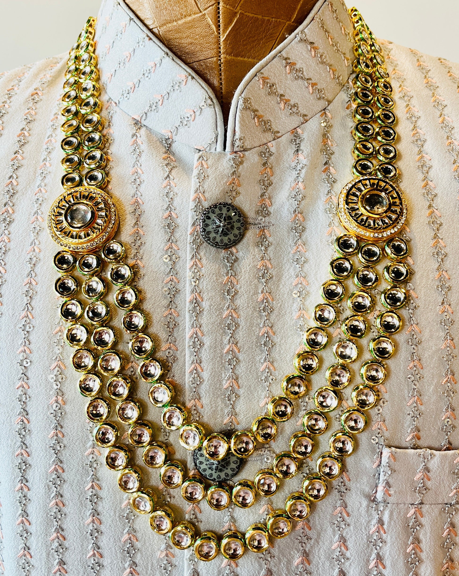 3-Layered Gold Kundan Set For Groom