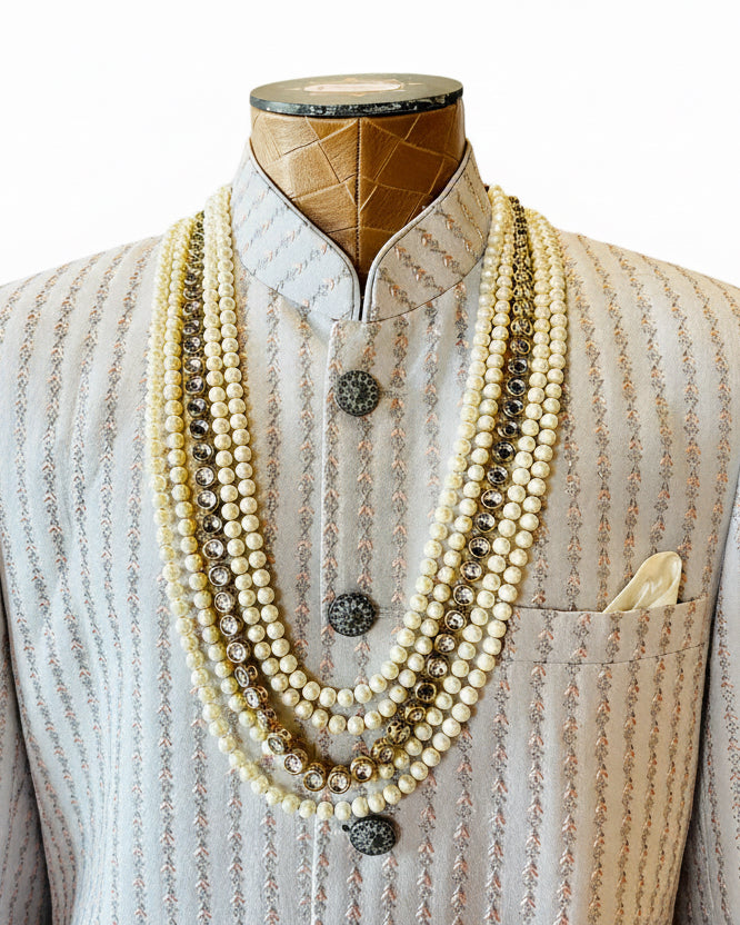 5-Layered Pearl & Kundan Necklace For Groom