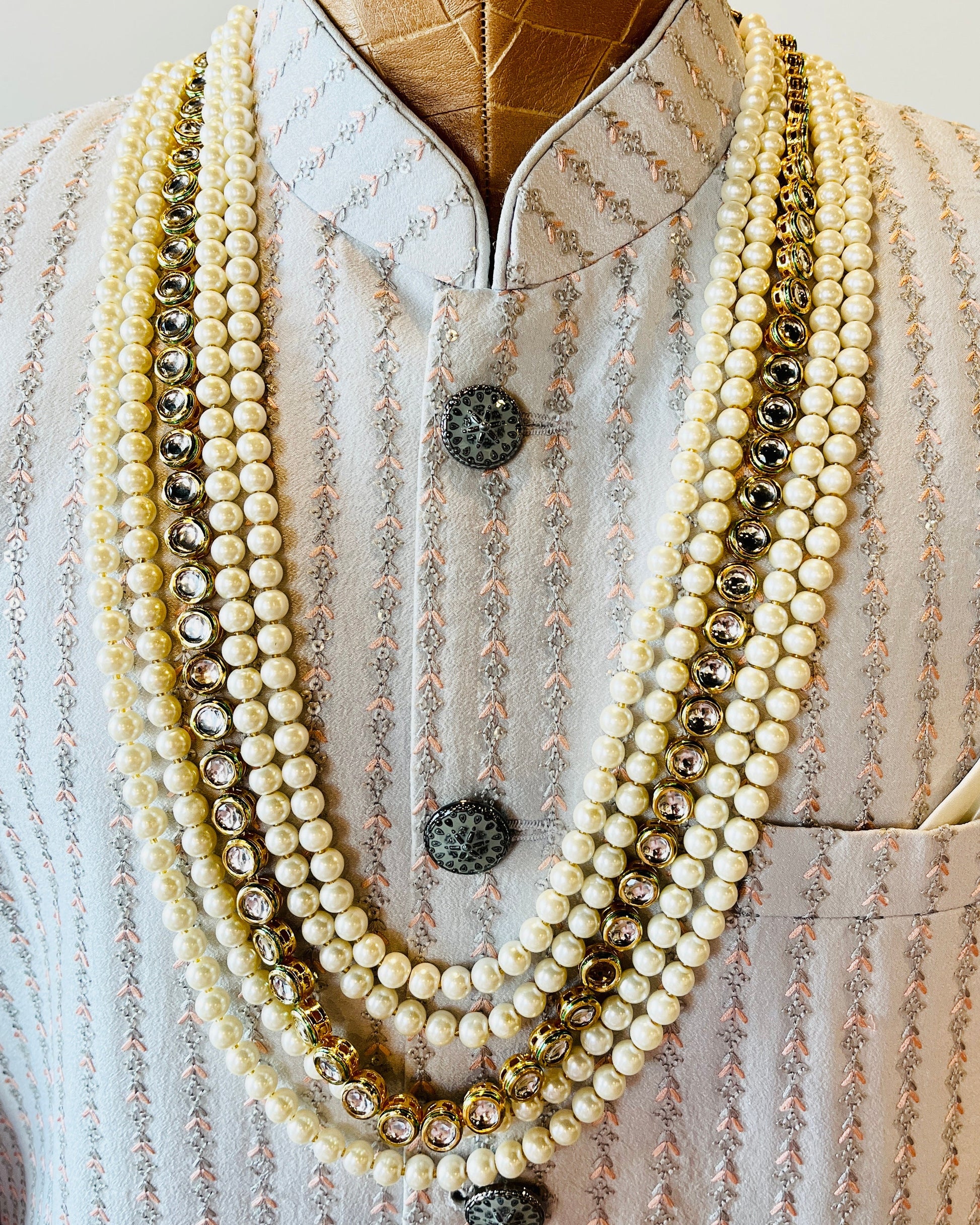 5-Layered Pearl & Kundan Necklace For Groom