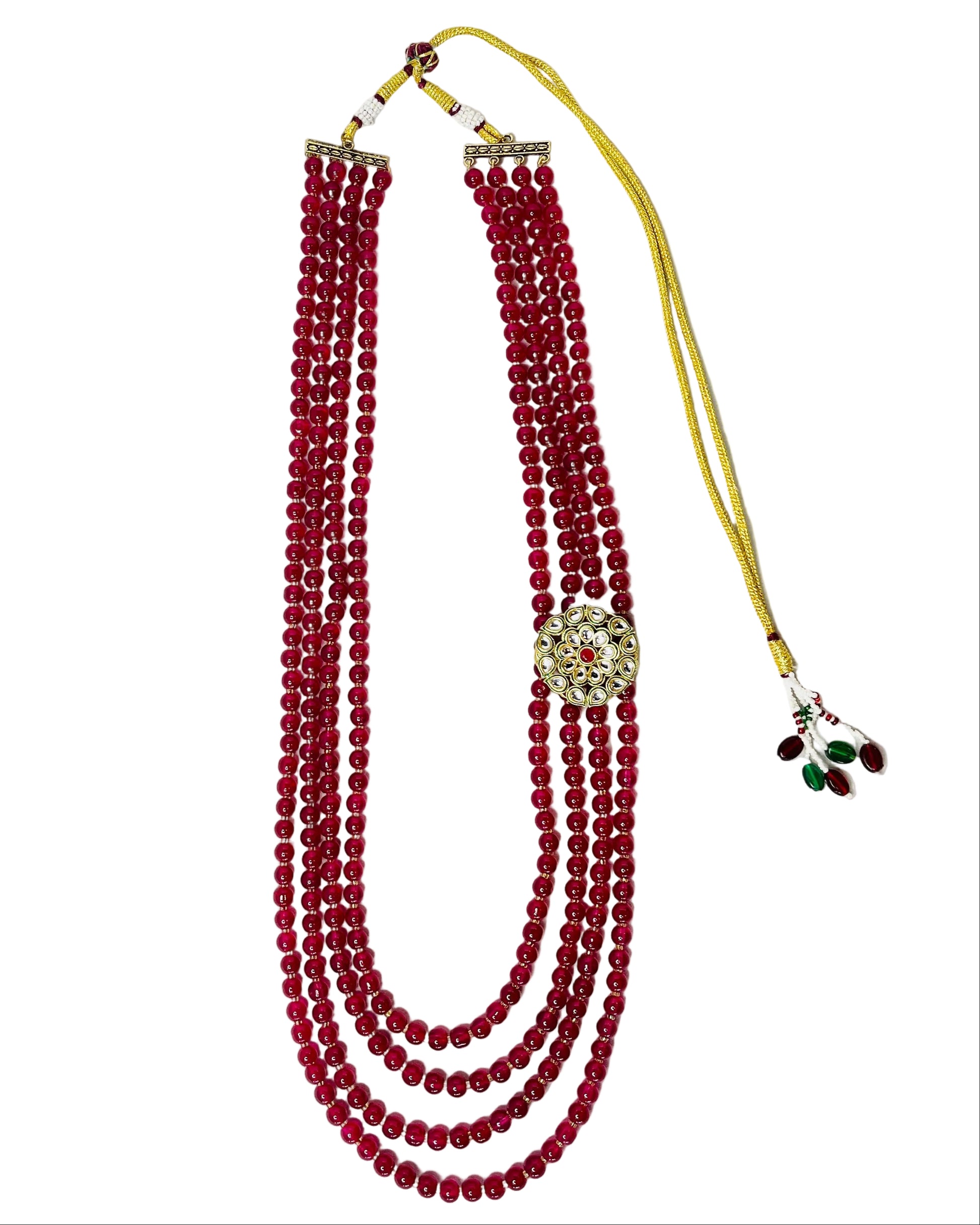 4-Layered Fancy Maroon Beads Set For Groom