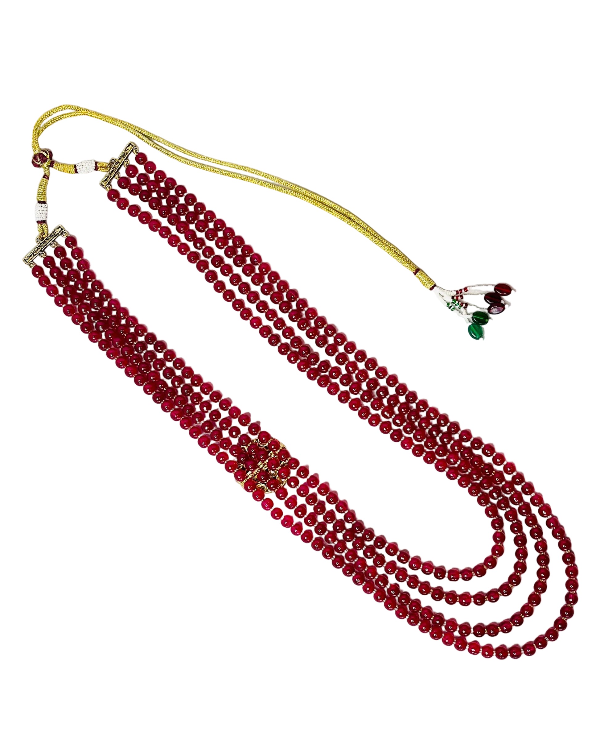 4-Layered Fancy Maroon Beads Set For Groom