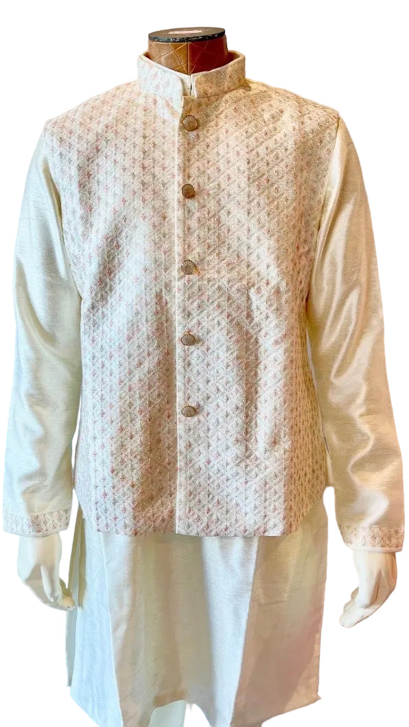 White Kurta Vest Set