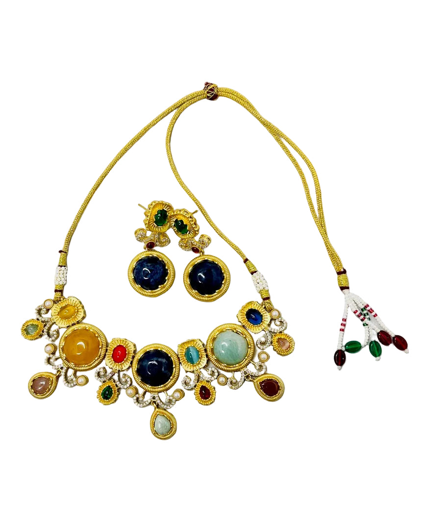 Sabyasachi Inspired Elegant Multi-Gemstone Choker Necklace Set