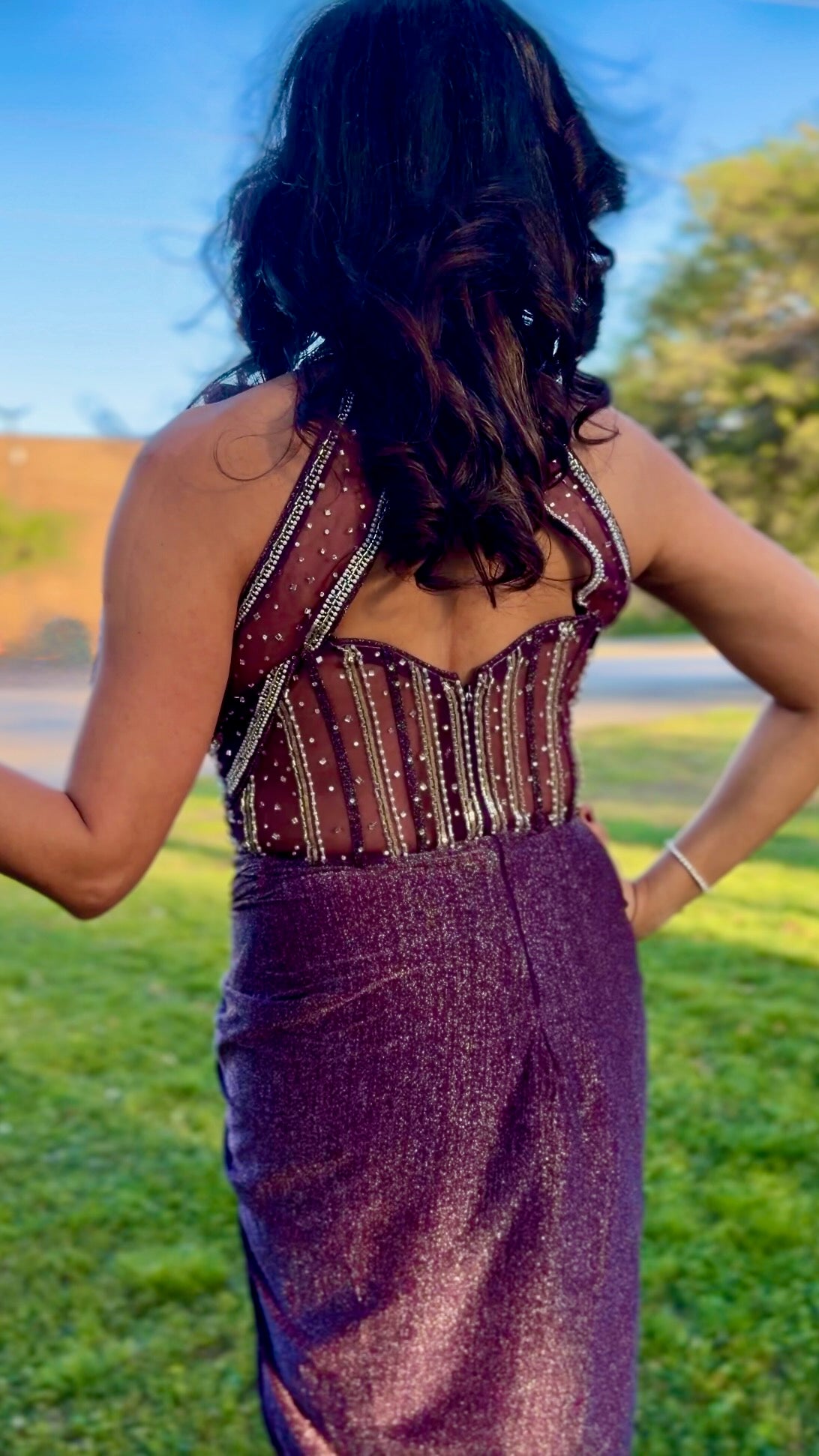 Purple and Silver Draped Gown