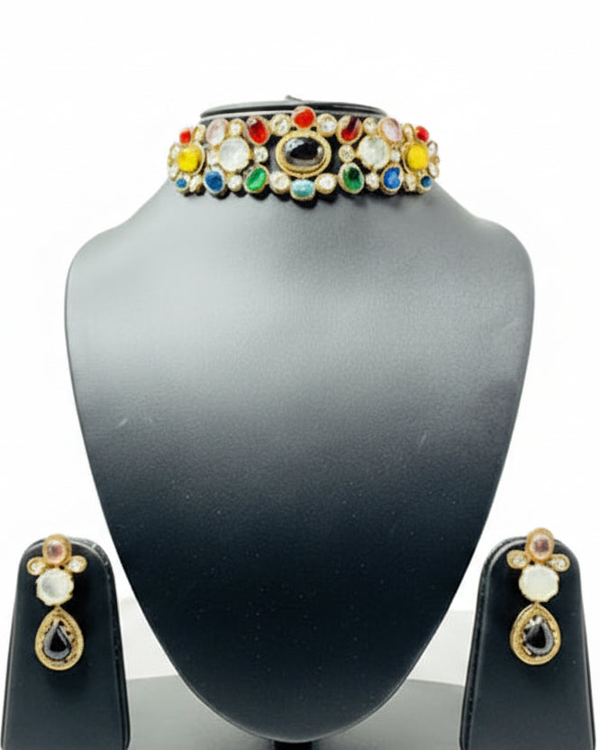 Sabyasachi Inspired Multicolor Stone Choker Necklace Set