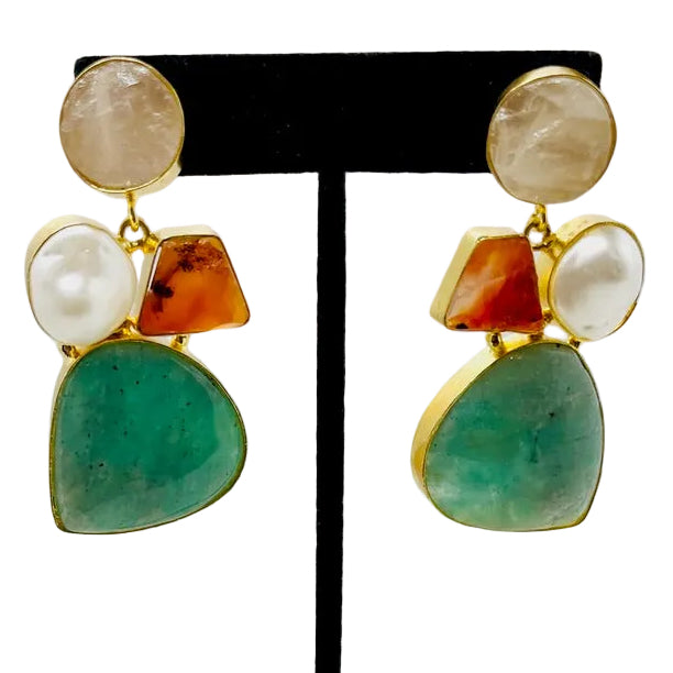 Sabyasachi Inspired Multi-Gemstone Pearl Earrings