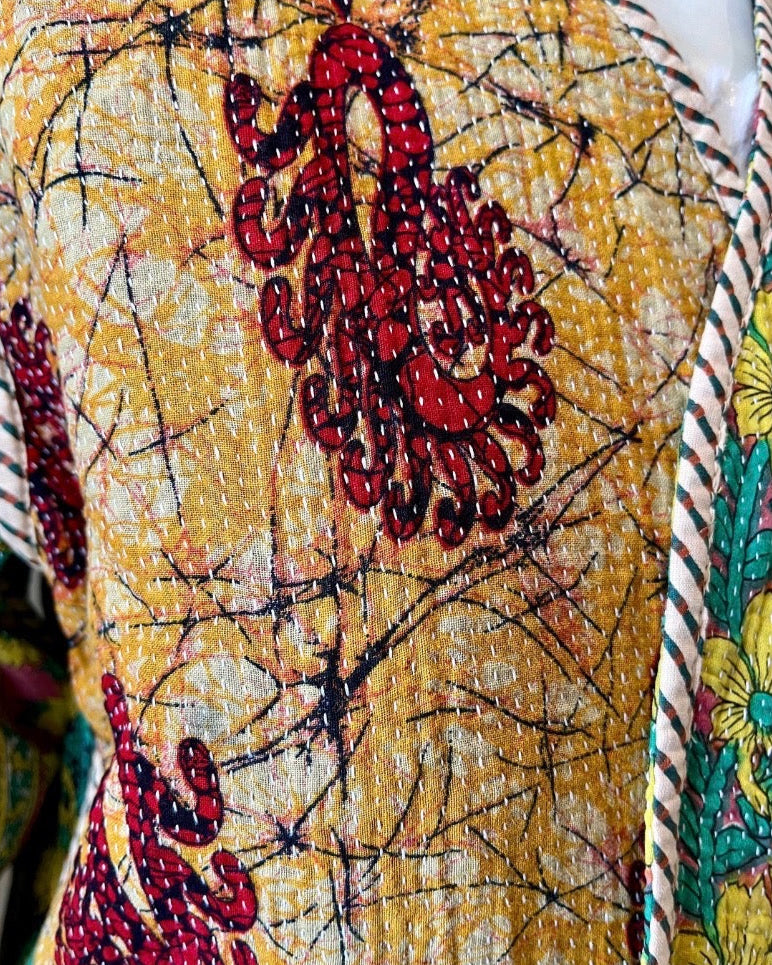 Upcycled Blue & Yellow Floral Kantha Work Jacket