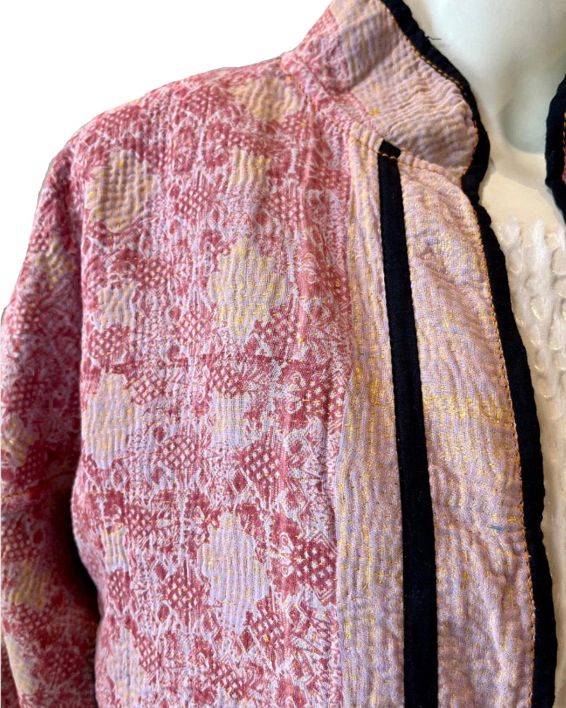 Orange & Green Reversible Floral Kantha Work Jacket