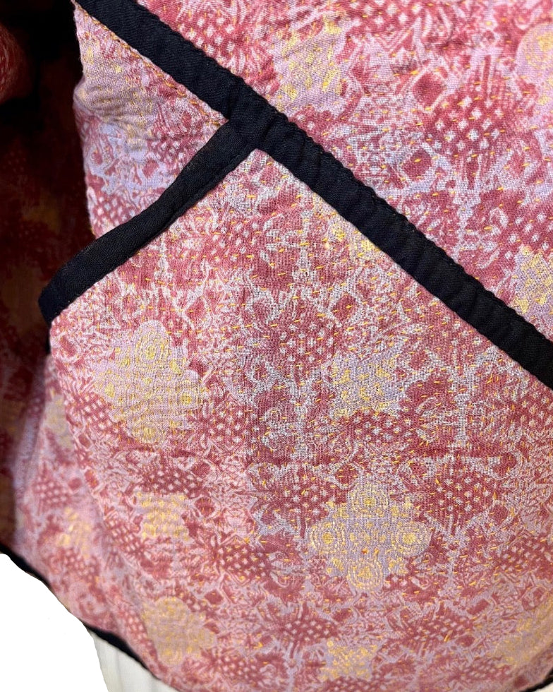 Orange & Green Reversible Floral Kantha Work Jacket