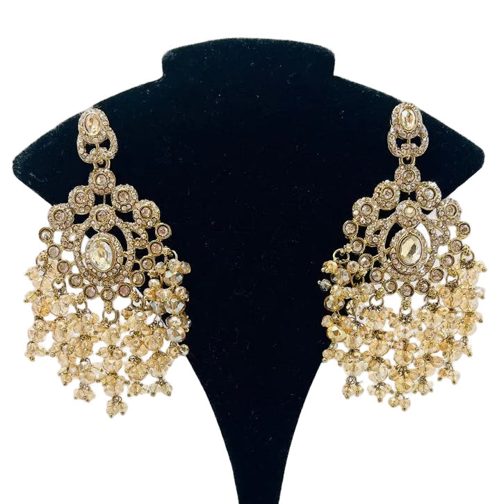 Gold Kundan Earrings With Ear Extensions