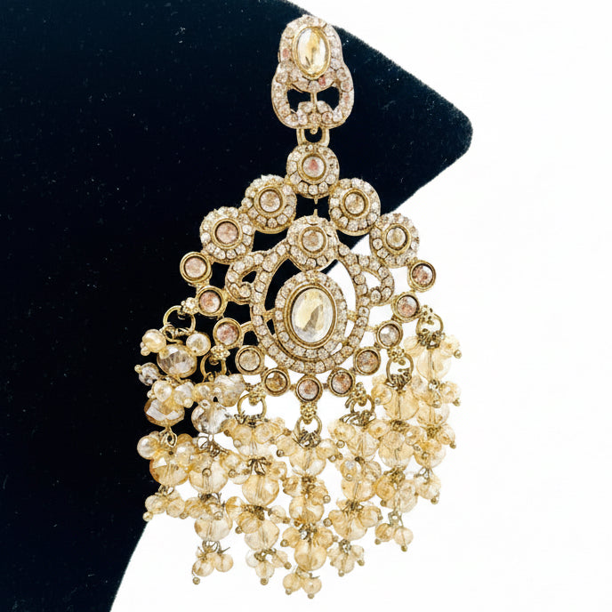Gold Kundan Earrings With Ear Extensions