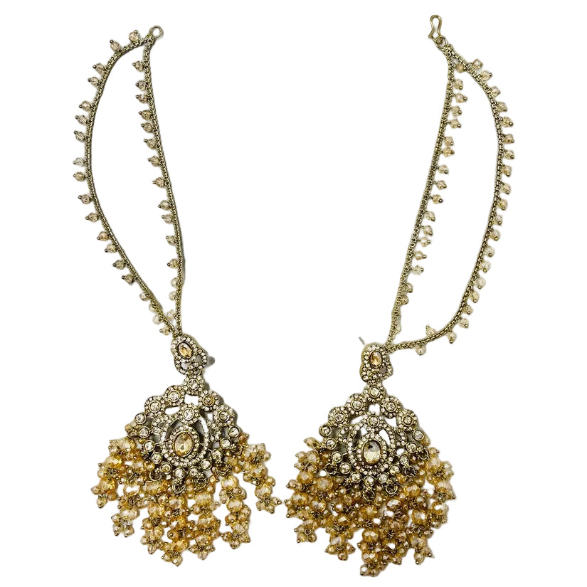 Gold Kundan Earrings With Ear Extensions