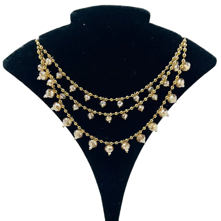 Gold Kundan Earrings With Ear Extensions & Pearls
