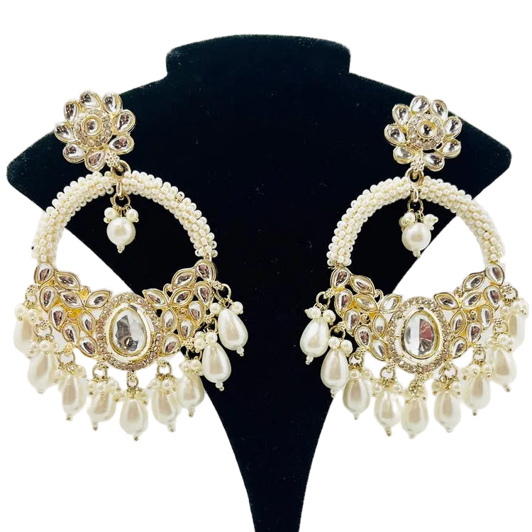 Kundan Pearl Earrings With Ear Extensions
