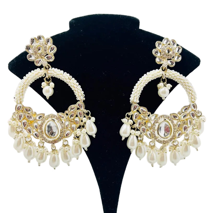 Kundan Pearl Earrings With Ear Extensions