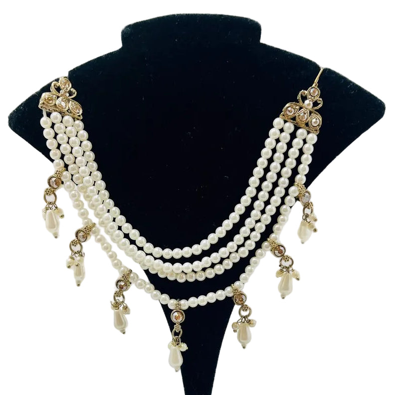 Kundan Pearl Earrings With Ear Extensions