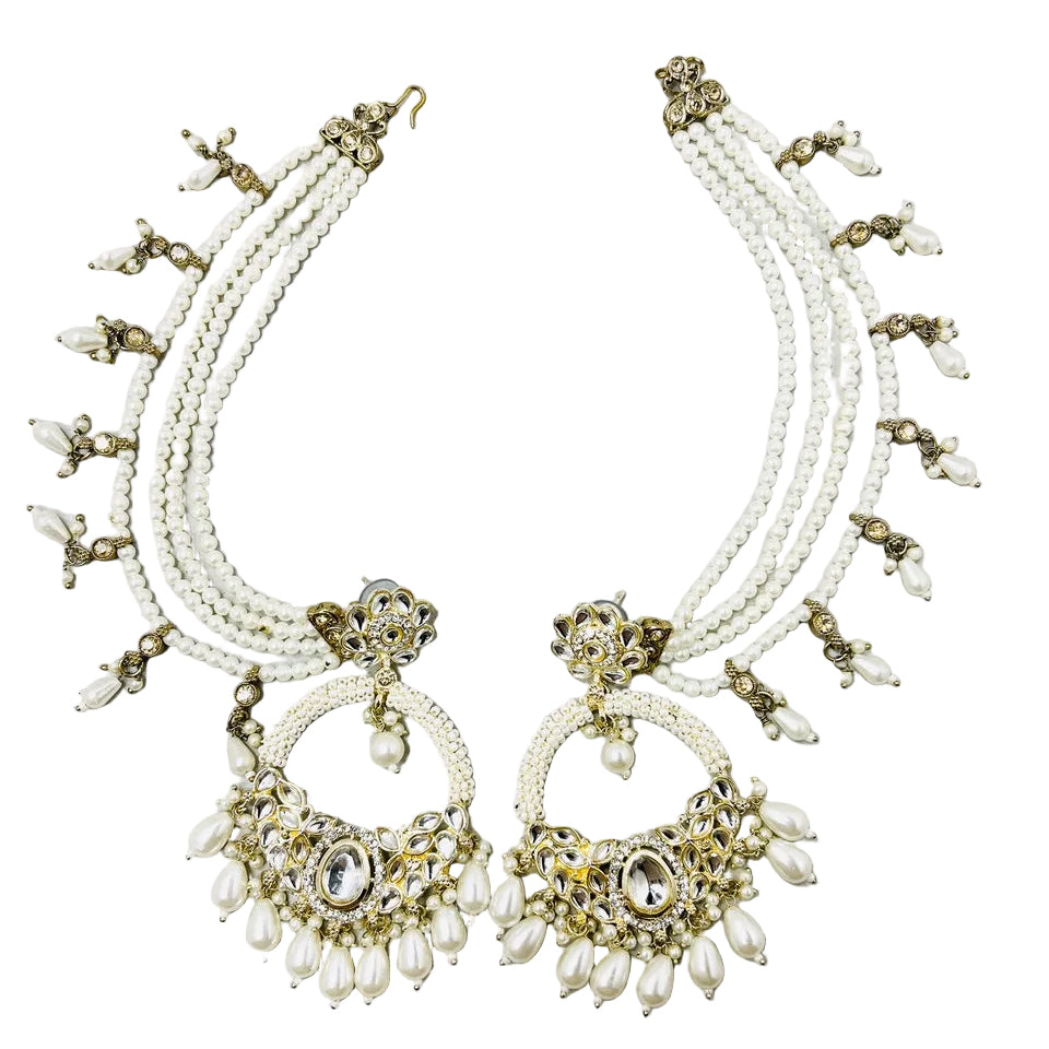 Kundan Pearl Earrings With Ear Extensions