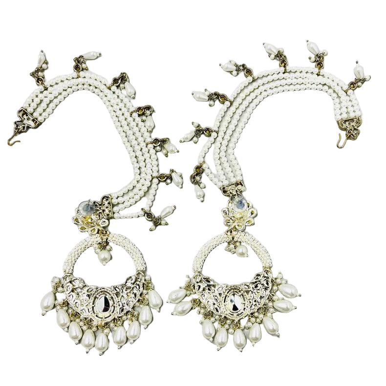 Kundan Pearl Earrings With Ear Extensions