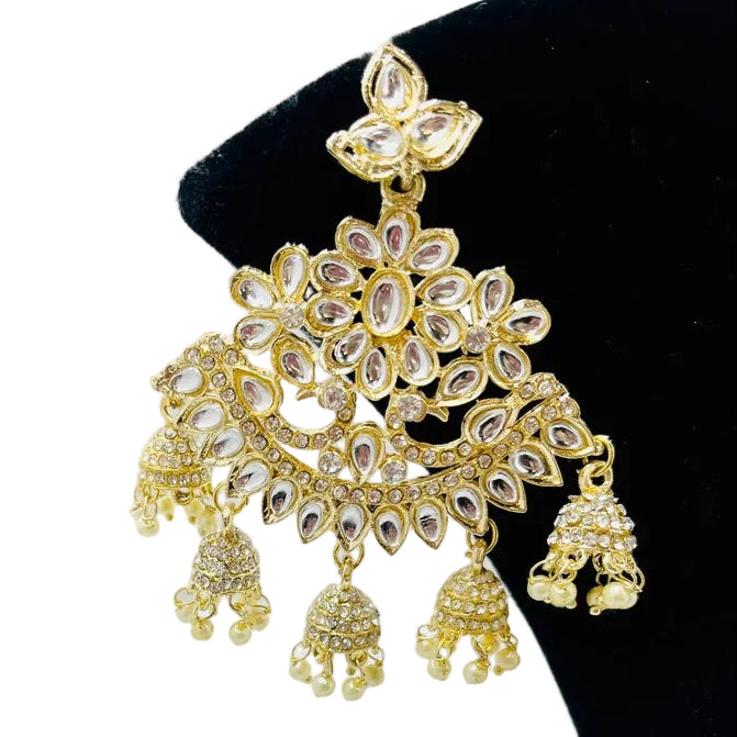 Gold Kundan Earrings With Ear Extensions