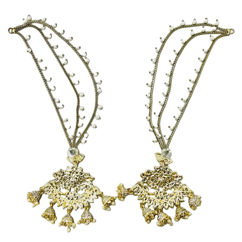 Gold Kundan Earrings With Ear Extensions