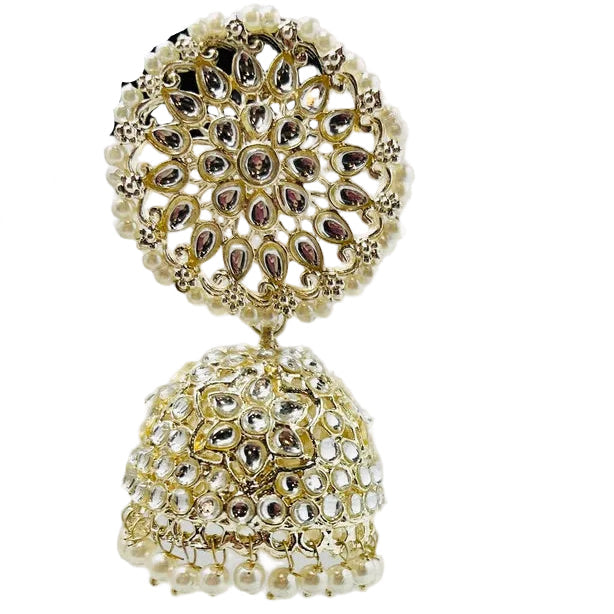 Gold-Plated.Pearl Kundan Jhumka Earrings