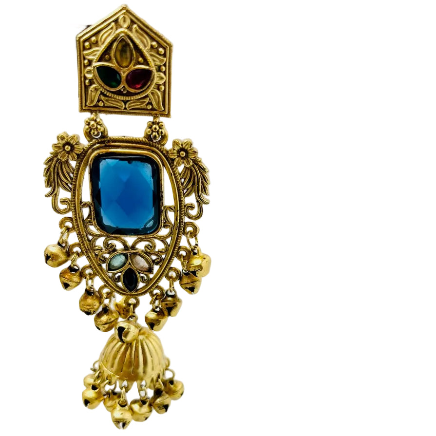 Gold & Blue Jhumka Earrings