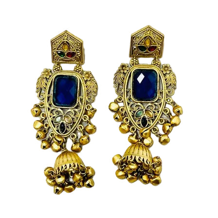 Gold & Blue Jhumka Earrings