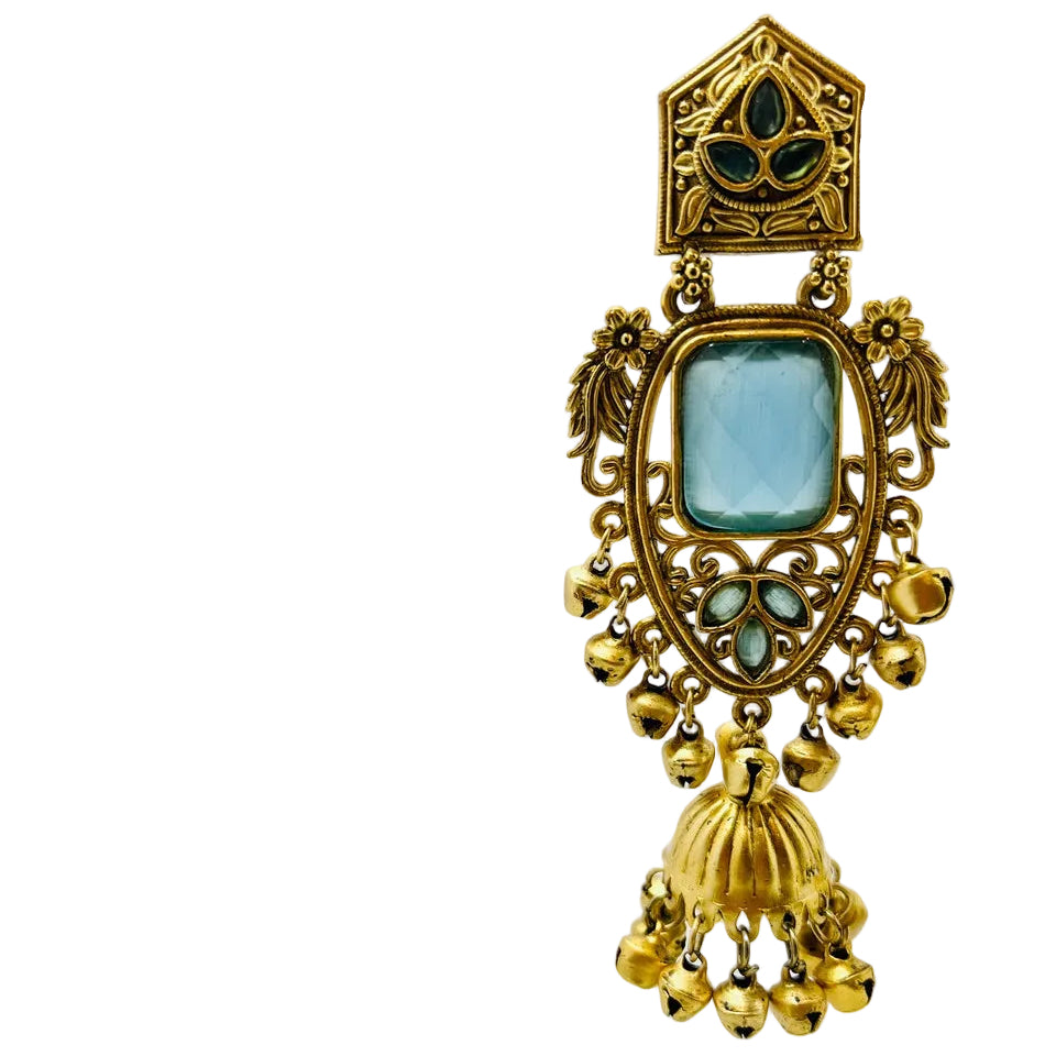 Gold & Sky-blue Jhumka Earrings