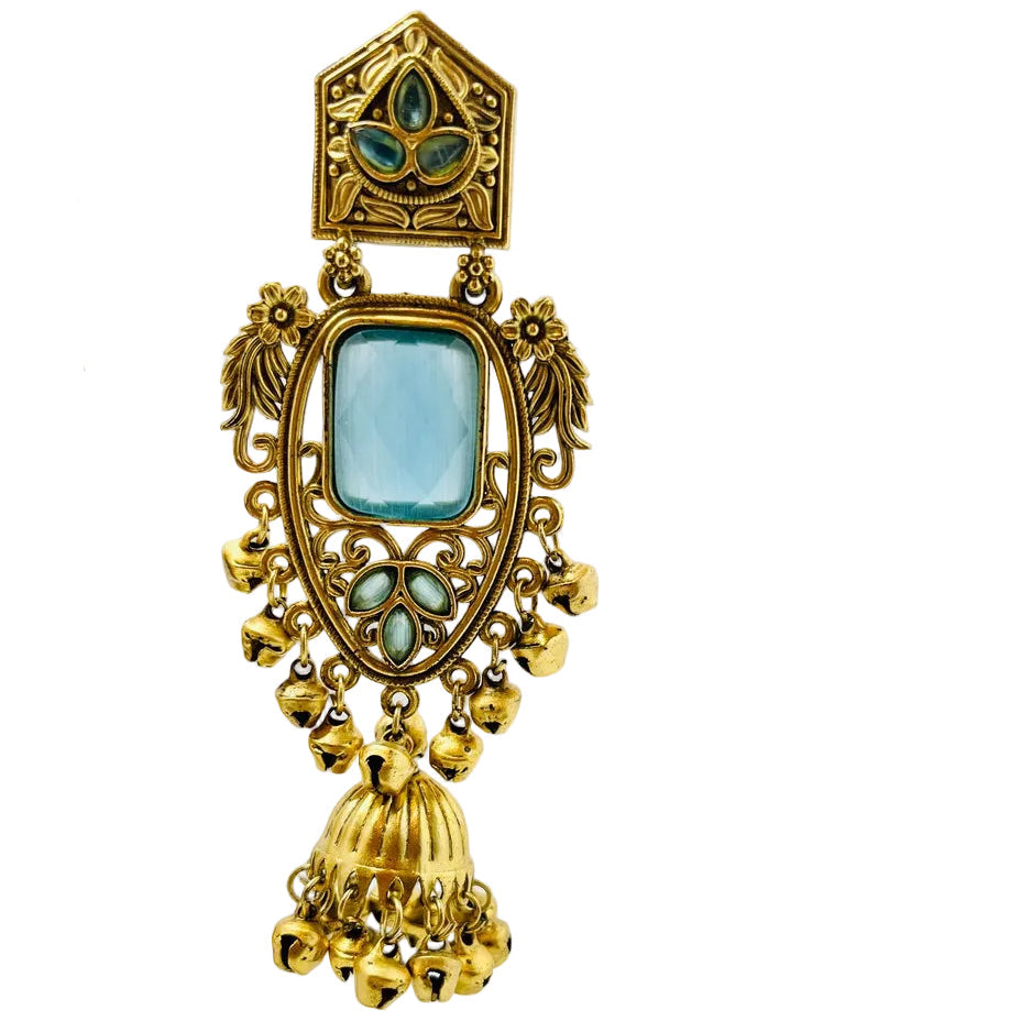Gold & Sky-blue Jhumka Earrings