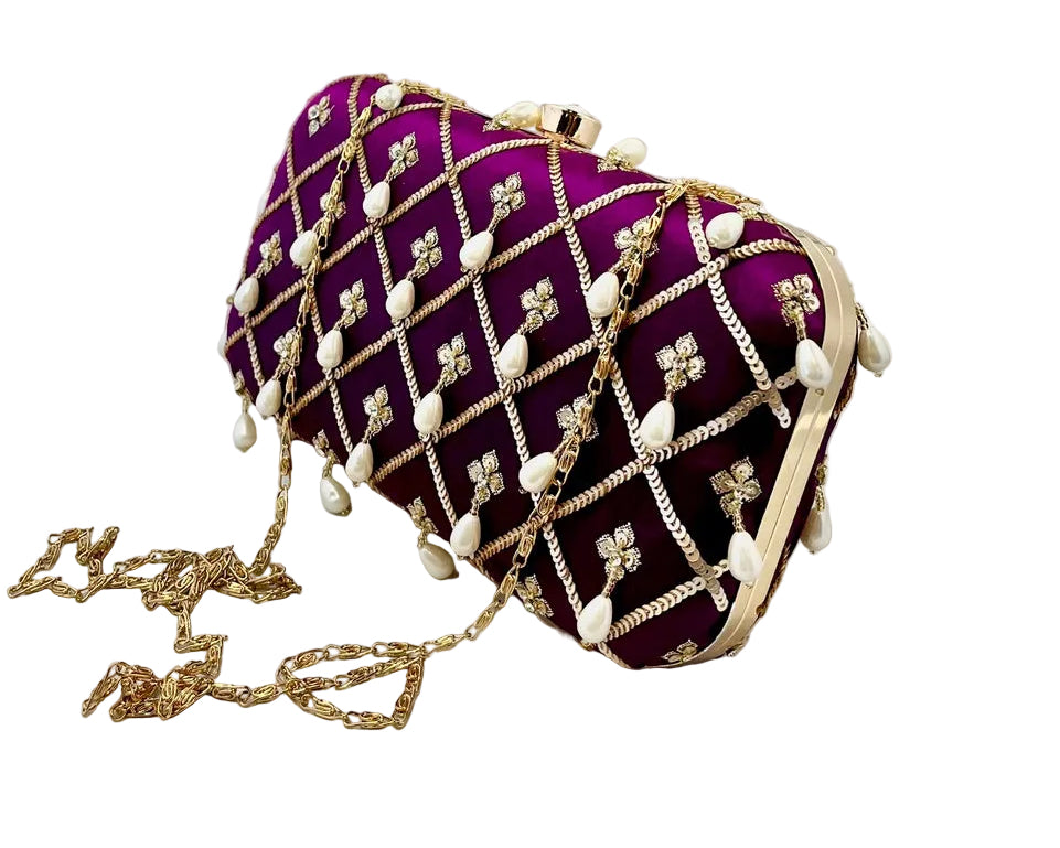 Purple Banarasi Silk Clutch