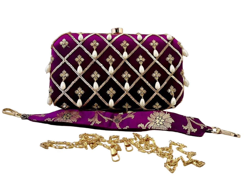 Purple Banarasi Silk Clutch