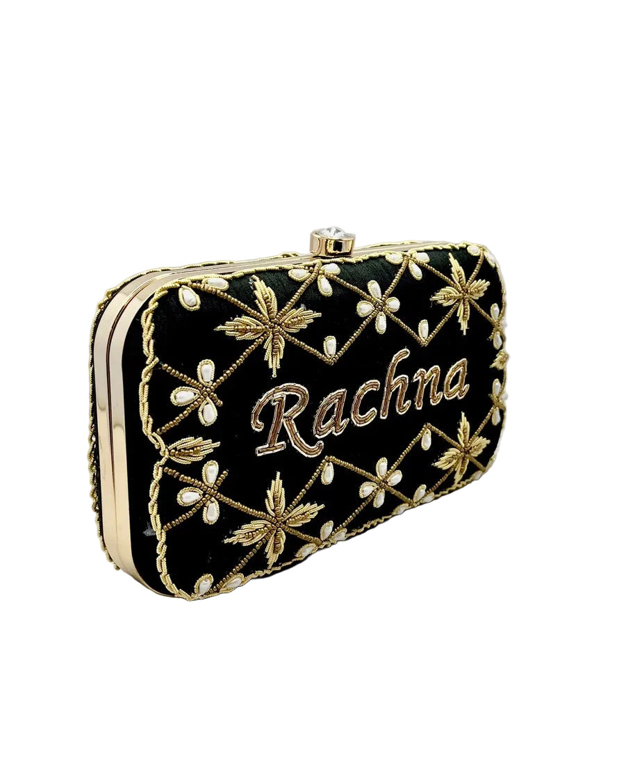 Black Banarasi Silk Clutch