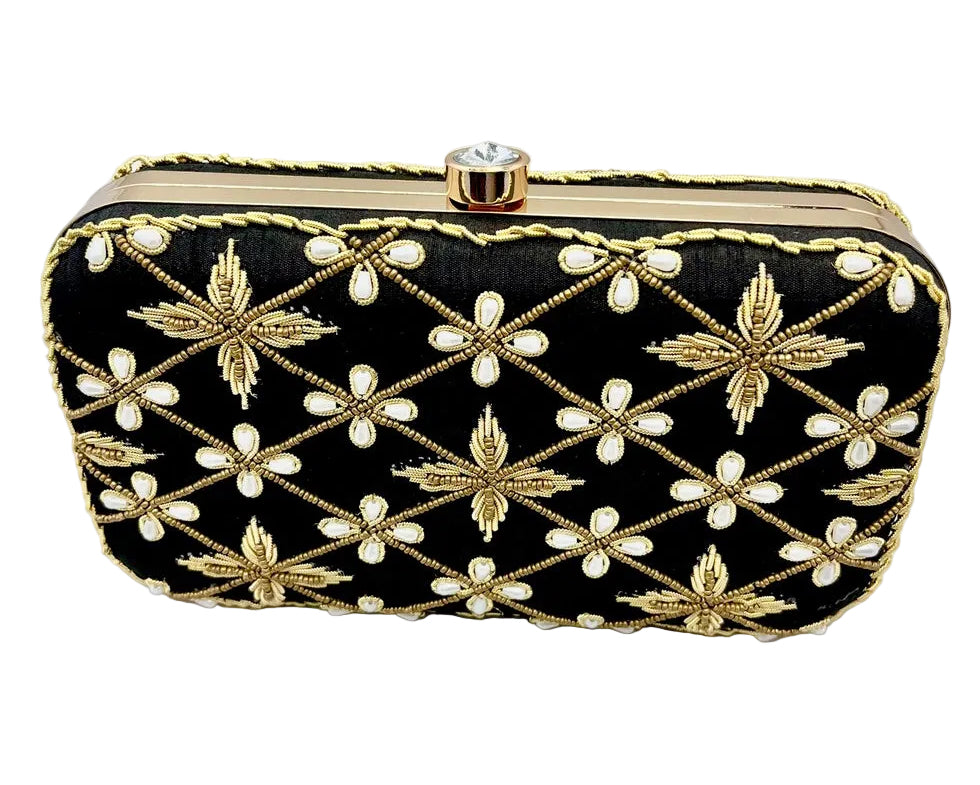 Black Banarasi Silk Clutch