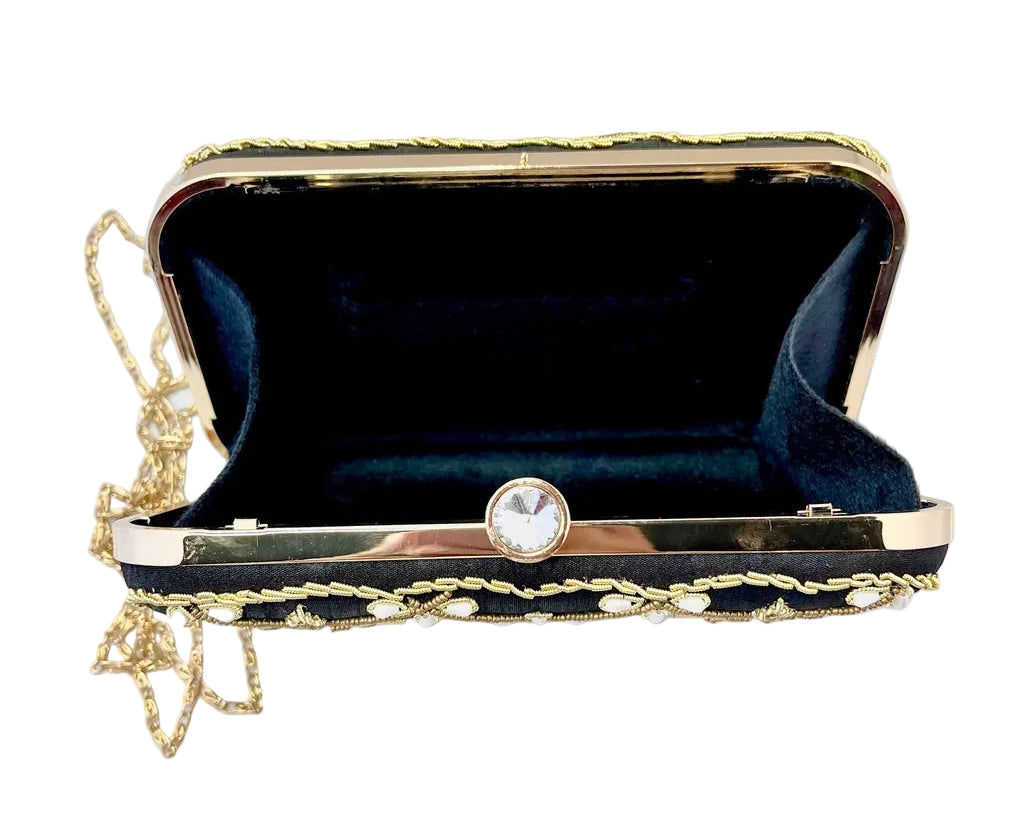 Black Banarasi Silk Clutch