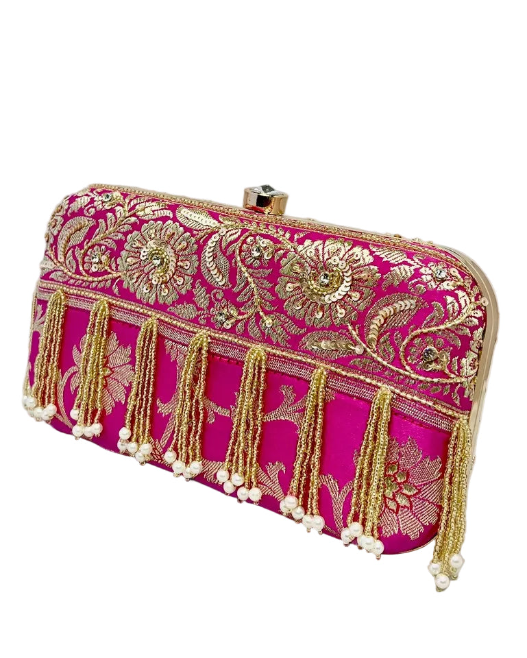 Fuchsia Banarasi Silk Clutch