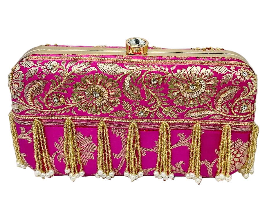 Fuchsia Banarasi Silk Clutch